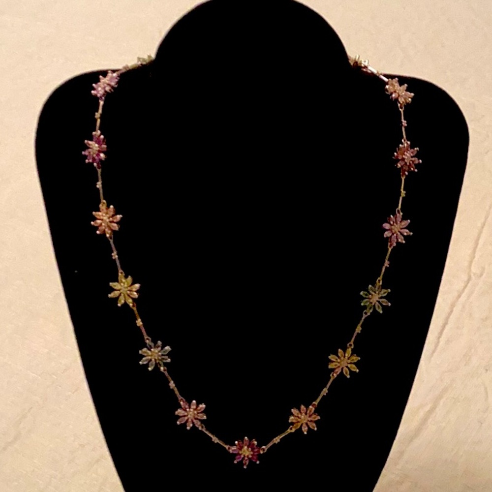 Sterling Silver Multi Gemstone Flower Necklace 18-20”
